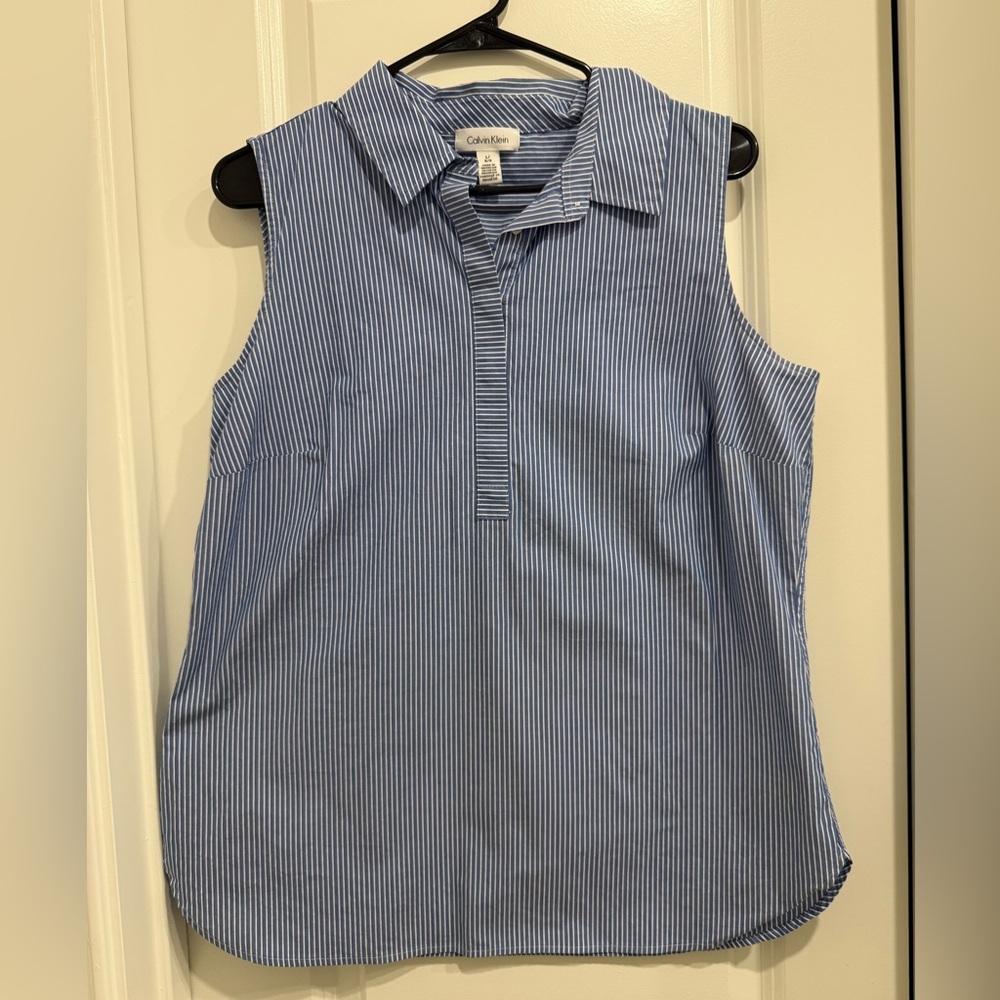 Calvin Klein Women's Blue Pinstripe Sleeveless Blouse